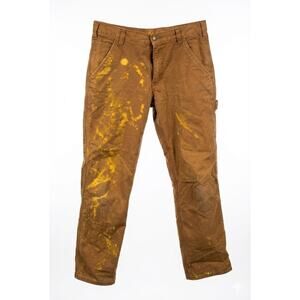 Carhartt Work Pants Distressed Paint Splatter Canvas Mens Relaxed Fit Tan